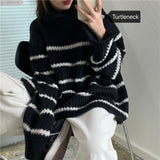 Casual All-Match Home Women'S Sweater 2020 Thick Warm High-Neck Loose Striped Ladies Sweater