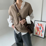 Knitted Vest for Women V-neck Twist Knitted Sleeveless Solid Color Pullovers for Winter Casual Fashion Basic Vests 2020 Sweater