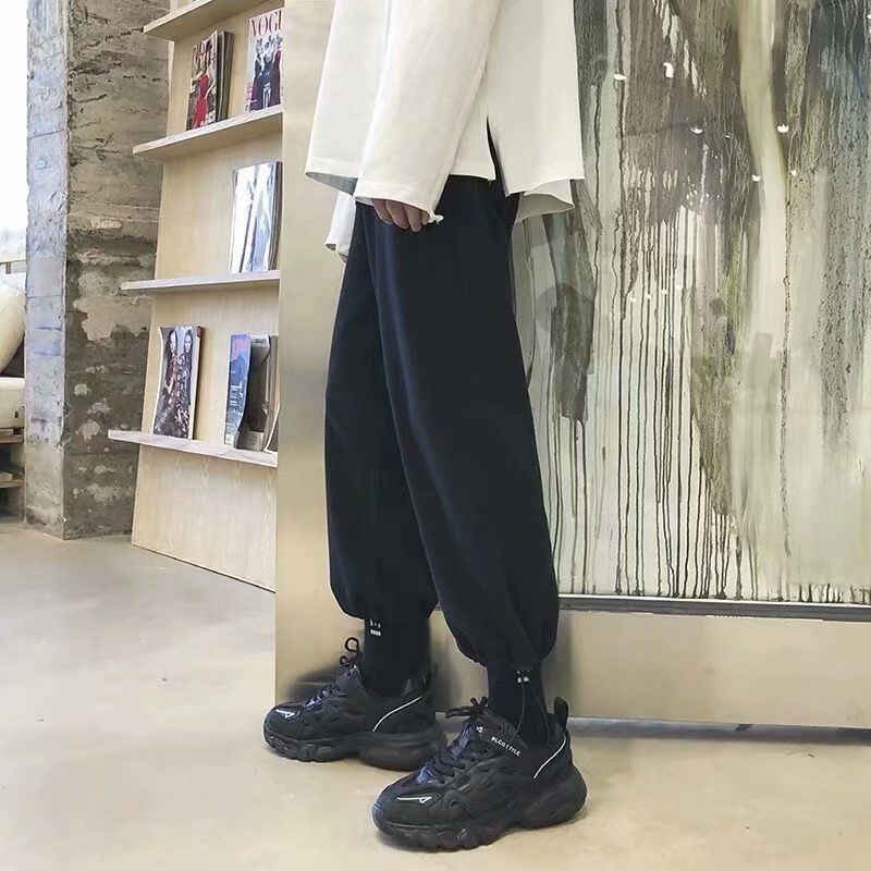 Peneran Breasted Zipper Casual Trousers Men's Black Cargo Pants Design Slimming Hiphop Trousers Male High Street Japanese Streetwear Men