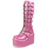 PENERAN Brand Design Fashion Goth Street Cool Wedges Shoes Winter Plus Size 43 Pink Chunky Platform Motorcycles Boots Women
