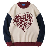 Women or Men Hip Hop Knitted Jumper Sweaters Cute Heart Letter Print Patchwork Streetwear Harajuku Autumn Casual Loose Pullovers