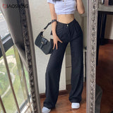Christmas Gift Women's Pants Capris 2021 High Waist Trouser Suits Fashion Loose Flare Wide Leg Pants Full Length Female Casual Straight Pants