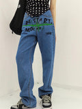 Christmas Gift Streetwear Women Loose Jeans Female Fashion Print Harajuku Zipper Pants Jeans for Ladies High Waisted Denim 2021 Jeans