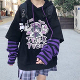 PENERAN Women Clothes Fashion 2022 E Girl Kawaii Hoodies Women Tracksuit Black Hoodie With Anime Long Sleeve Korean Style Sweatshirt Oversized Gothic Kpop