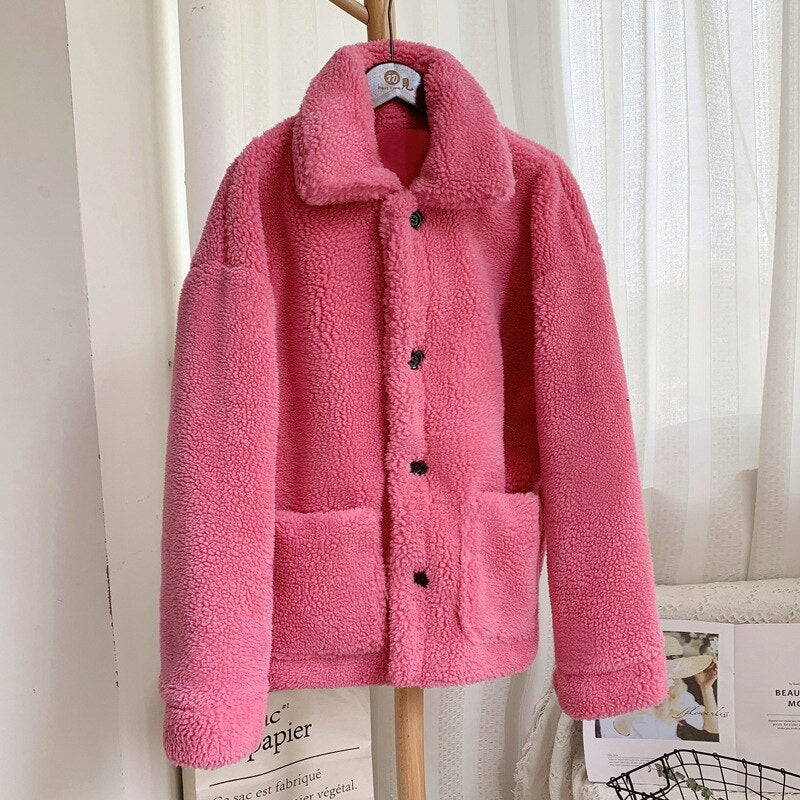 Peneran New Winter Thicken Warm Teddy Fur Jacket Coat Women Casual Fashion Lamb Faux Overcoat Fluffy Cozy Loose Outerwear Female