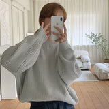 Peneran Women Solid Knitwear Sweaters Pullovers Female Long Sleeve Vintage O-Neck Knitted Jumpers Fashion Harajuku Oversized Sweater Top