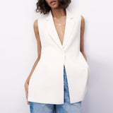 PENERAN Classic Long Waistcoat Women Elegant Suit West Spring Sleeveless Jackets Upper Garments Office Dame Slender Vest 2022 New