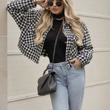 Christmas Gift Vintage Woman Loose Houndstooth Short Coats Spring Autumn Fashion Ladies Soft Plaid Outerwear Female Chic Oversized Jackets