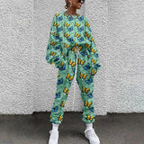 Christmas Gift Women Tracksuit Two Piece Pullovers Cloting Long Sleeve Tie-dye Print Female Tops And Elastic Waist Pants Slim Casual Streetwear