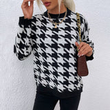 PENERAN Women's Sweater 2021 Autumn and Winter New Products Women's Knitted Sweater Houndstooth Round Neck Coat Blouse