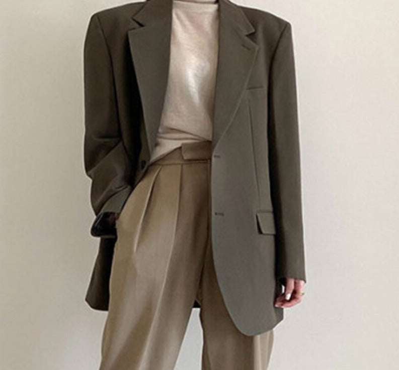 Bornladies 2022 Korean Style Loose Women Blazer Coats Autumn Single Breasted Female Chic Suit Jacket Full Sleeve Outwear