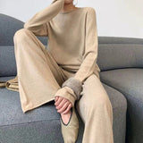 Peneran New Cashmere Pants Sets Woman Oversized Sweater and Elastic Waist Pants Autumn Winter Elegant Wool 2 Piece Sets Female OL
