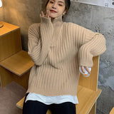 Graduation Gifts 2022 Autumn And Winter Loose Sweater Wild Long-Sleeved Ladies Sweater Casual Temperament Zipper Pullover Fashion Sweater Women