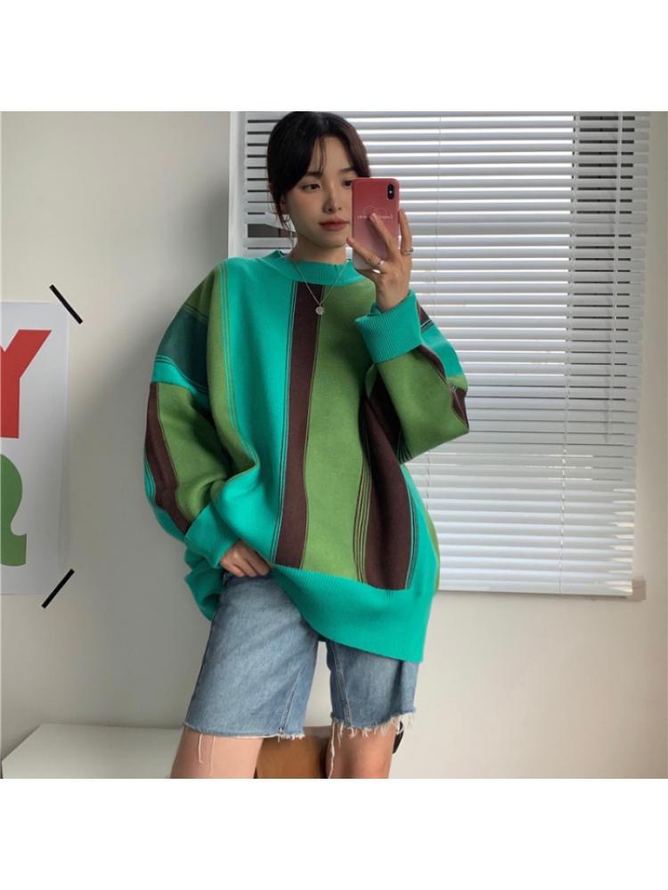 Christmas Gift 2021 Women Patchwork Sweater Fashion Oversized Pullovers Ladies Winter Loose Tops Korean College Style Women Jumper Clothes