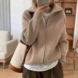 PENERAN Christmas Gift Zipper Cardigan Women Elegant Solid Knitted Jumpers Ladies New Autumn Winter Thick Warm Knitted Cardigans Female Sweaters