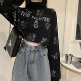 Gothic Sweatshirt Women Butterfly Bear Full Print 2021 Summer Fashion Master Tops Street Dark Style Harajuku Crew Neck Pullover