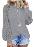 PENERAN 2022 European and American new round neck long sleeve lace stitching loose top women2