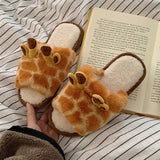 Peneran Cute Animal Slipper For Women Girls Fashion Kawaii Fluffy Winter Warm Slippers Woman Cartoon Giraffe House Slippers Funny Shoes