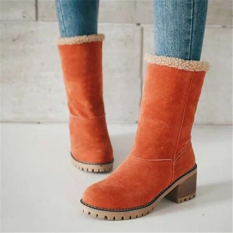 Women Winter Fur Warm Snow Boots Ladies Warm wool booties Ankle Boot Comfortable Shoes turned-over edge Casual Women Mid Boots