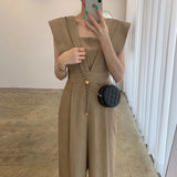 PENERAN Summer Sexy Overalls For Women Sleeveless Loose Wide Leg Pants Rompers Casual Jumpsuits Vintage Office Lady Combinaison Femme