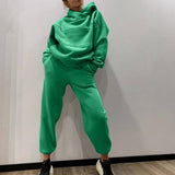 Christmas Gift Casual Women Solid Fleece Two Piece Set Oversized Hoodie And High Waist Trouser Tracksuits 2021 Autumn Winter Female Sports Suit