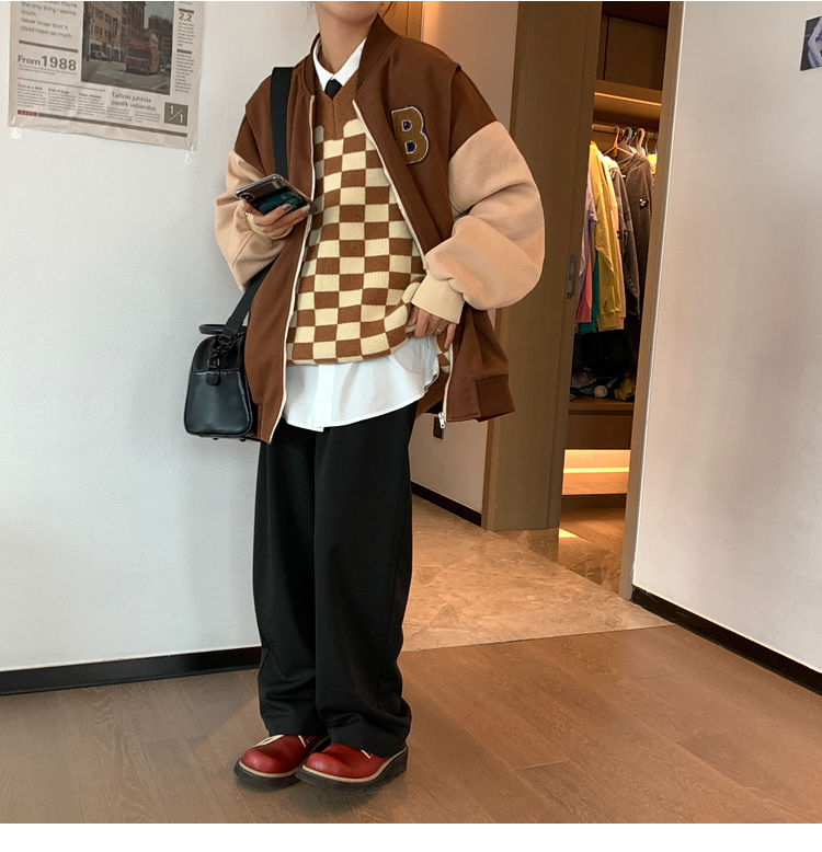 Harajuku High Street Women Baseball Uniform Autumn Brown Long Sleeve Coat Loose Letter Embroidery Tops Sweatshirt Student Jacket