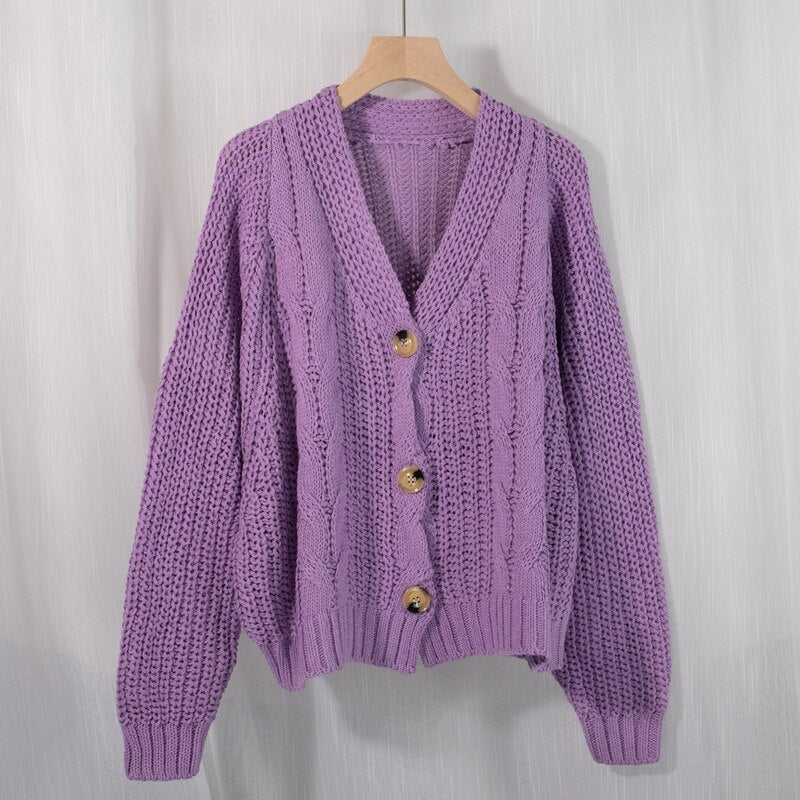 Peneran Winter Spring Women's Sweaters V-Neck Buttons Cardigans Oversize Fashionable Korean Ladies Knitwears SWC755