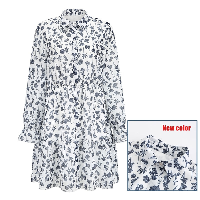 PENERAN Women's Leopard Print Long Sleeves Vintage Dress Summer Elegant Shirt Mini Party Dress Daily Fashion Female Clothing
