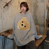 Round Neck Long Sleeve Embroidery Sweatshirt Korean Fashion Loose Harajuku Sweetheart Hoodie Clothes For Women Autumn Kawaii Top