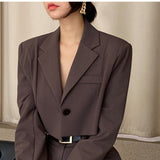 PENERAN Office Lady Blazer Suits Vintage Two Piece Set Women Long Sleeve Short Blazer + High Waist Wide Leg Long Pants 2 Piece Outfits