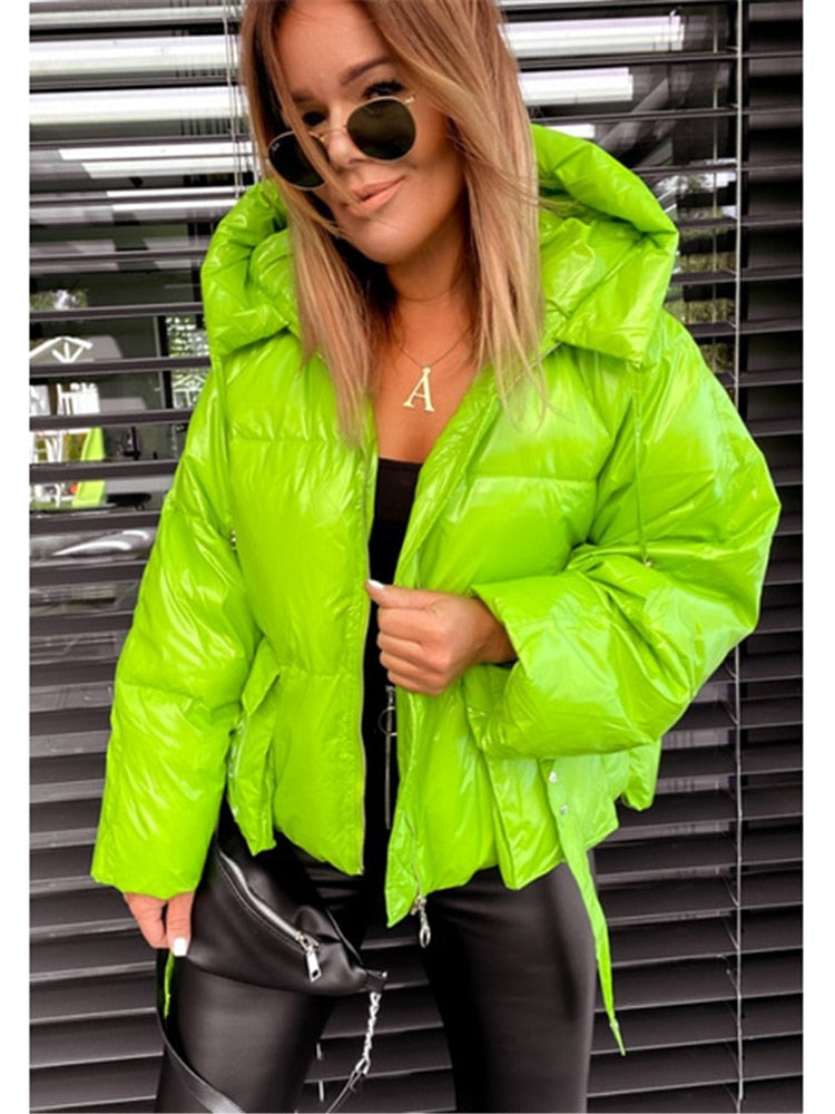 Christmas Gift Puffer Jacket Women Autumn Winter Oversize Female Coat Hooded Outerwear Warm Parka Cotton Padded Zip Up Plus Size Quilted Jacket