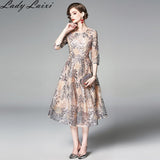 Peneran 2022 Spring Summer Floral Embroidery Lace Dress Women O-Neck Half Sleeve  Hollow Out Dresses A-Line Vintage Party Work Vestidos