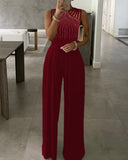 Graduation Gifts Women Studded Cutout Ruched Wide Leg Jumpsuit New Elegant Round Neck Sleeveless Long Pants Office Lady Casual Clothing 2022 New mh0416