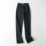 Peneran Washed Denim Pants Jeans Women Boyfriend Jeans Casual Pants Split Long Pants Bottom Black Jeans