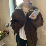 Peneran 2022 New Winter Leopard Patchwork Women Coat Corduroy Warm Loose Casual  Jacket Female Outwear Elegant Tops