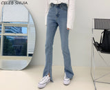 Split Denim Jeans Woman High Waist Y2k Pants Vintage Blue Straight Trousers Female Chic Streetwear Summer Jeans for Woman Mom