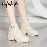 PENERAN Platform Shoes Winter Leather Boots Women White Black Design Boots Spring Fall Shoes Korean Fashion Summer Botas Zapato