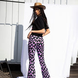 Vintage Wide Leg Flared Long Pants Women Multicolor Printed High Waist Bag Hip Trousers Y2K Fashion Casual Street Outfits