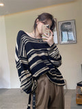 Thanksgiving Day Gifts NEW Women Punk Gothic Striped Long Sleeve Loose Patchwork Sweater Hip Hop Retro Oversize Pullover Casual Knitted Jumpers