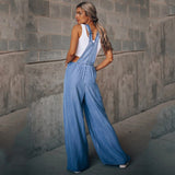 PENERAN Denim Jumpsuits Daily Casual Sleeveless Solid Overalls 2022 Fashion Design Ripped Jean Romper Summer New Women Loose Side Pocket