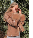 Y2k Faux Leather Jacket for Women Winter Coats with Fur Collar Brown Green Black Vintage Outwear Cardigan C83-GZ36