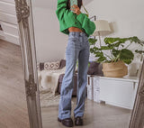 Christmas Gift  Fashion Y2K Patchwork High Waist Jeans 90s Aesthetics Vintage Five-Pointed Star Pattern Denim Trousers Streetwear Blue