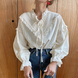 Peneran 2024 New Arrival Hollow Out Vintage Elegant Tops Women Shirt Solid Long Sleeve Korean Style Loose Blouses Blusas