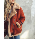 Christmas Gift Autumn Winter New Women Jacket Motorcycle Deerskin Cashmere Lamb Wool Patchwork Coat Short Female Long Sleeve Clothes Woman Coat