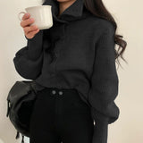 PENERAN Sweater Women Lapel Buttoned Cardigan Spring Fall Turtleneck Long Sleeve Solid Sweaters Tops Ladies Korean Style Jacket 2022