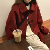 Peneran Black Woolen Coat Women's Autumn New Korean Version of The Wild Hepburn Style Woolen Coat