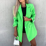 PENERAN 2022 Women Autumn Mid Blazer Coat Long Sleeve Formal Office Lady Green Blazers Femme Winter Button Elegant Notched Suit Clothing
