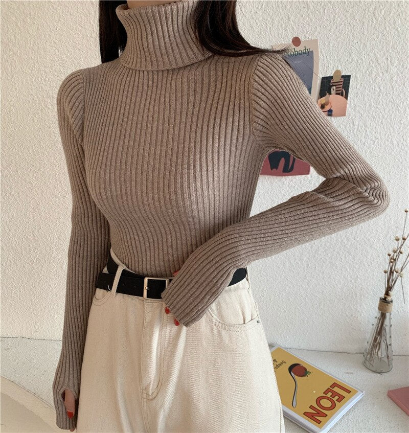 PENERAN Women Turtleneck Sweaters Female Slim Pullover Basic Tops Autumn Winter Casual Soft Knit Sweater Soft Warm Jumper