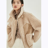 Peneran Solid Color Sheep Shearling Fur Short Coats Female Lady Women Composite Fur Wool Jackets Lambswool Warm Outwear Winter 2023 New