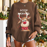 Christmas Gift Merry Christmas Reindeer Print Funny Women Sweatshirts Drop Shoulder Oversized Loose Hoodies Cute Sweatshirt Women Harajuku Tops